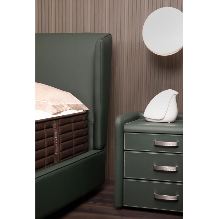 California 200x200 Single Nordic Queen Size Luxury Pine Wood Leather Green Big king Bed Morden Bed Frame