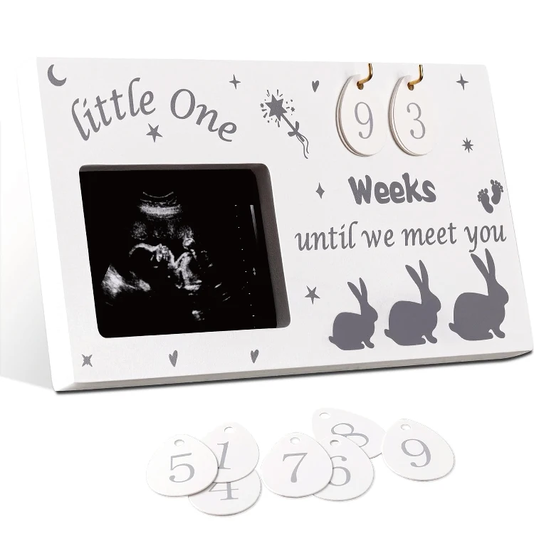 Silk Screen Printed Wooden Sonogram Picture Frame  Personalized Gift Photo Frame  Ultrasound Photo With Baby Countdown Weeks