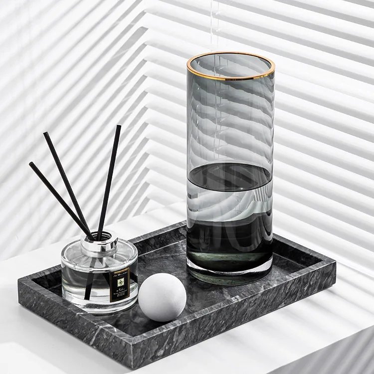 Simple gray drawing gold straight glass vase living room decoration hanging dry vase glass vase for flowers