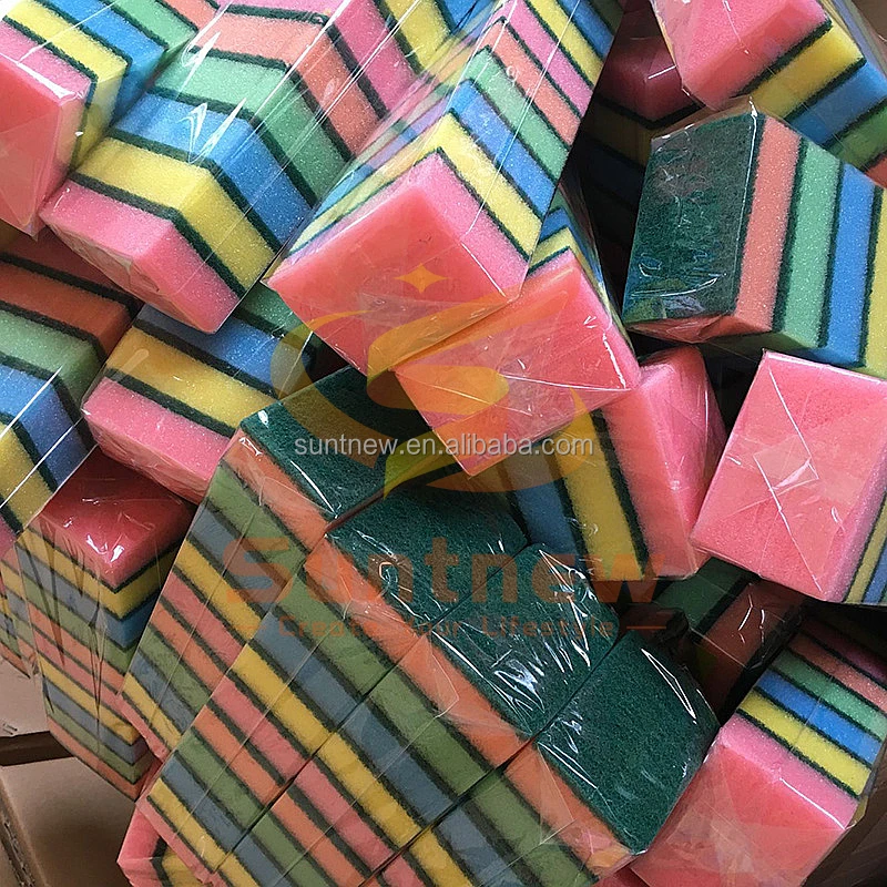 Gloway Manufacturer Custom Double-Sided Powerful Dishwashing Scrub Sponge Heavy Duty Scouring Pad Kitchen Cleaning Sponge