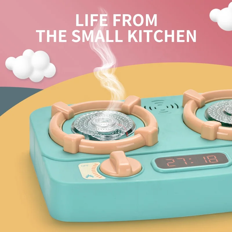 Gas stove kitchen utensils with spray lighting fancy tableware spraying mist kitchen toy girls toys 8 years old