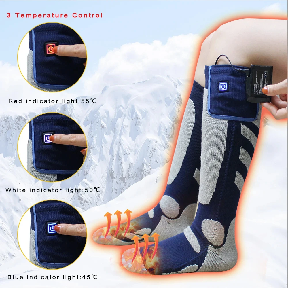 Высококачественные перезаряжаемые носки для экипажа с электроподогревом зимние спортивные трикотажные нейлоновые подогревом ног