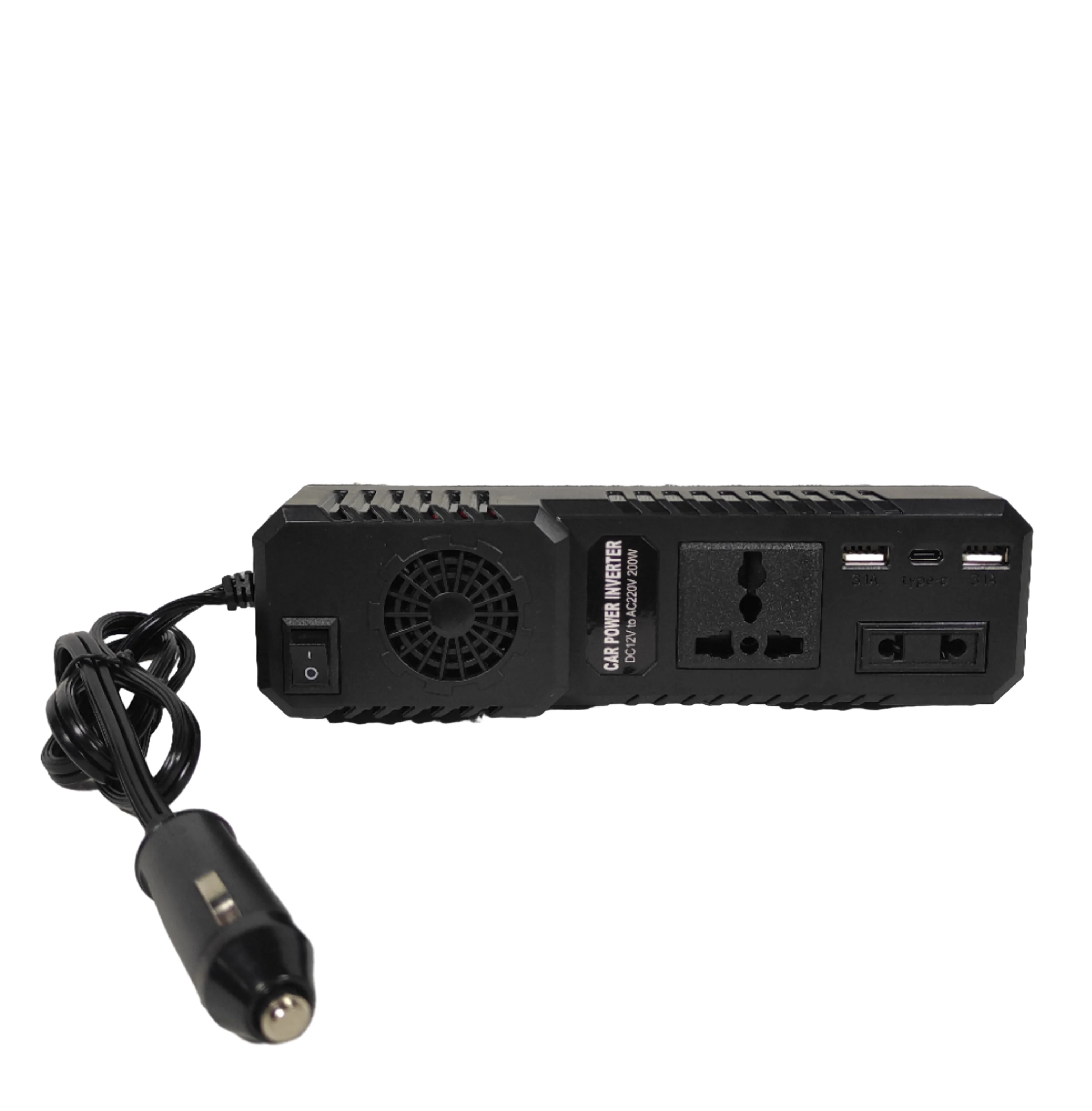 Car Power Inverter DC 12V to AC 220V Solar Inverter 200W Cooling Fan 2 USB Type-c Universal Socket