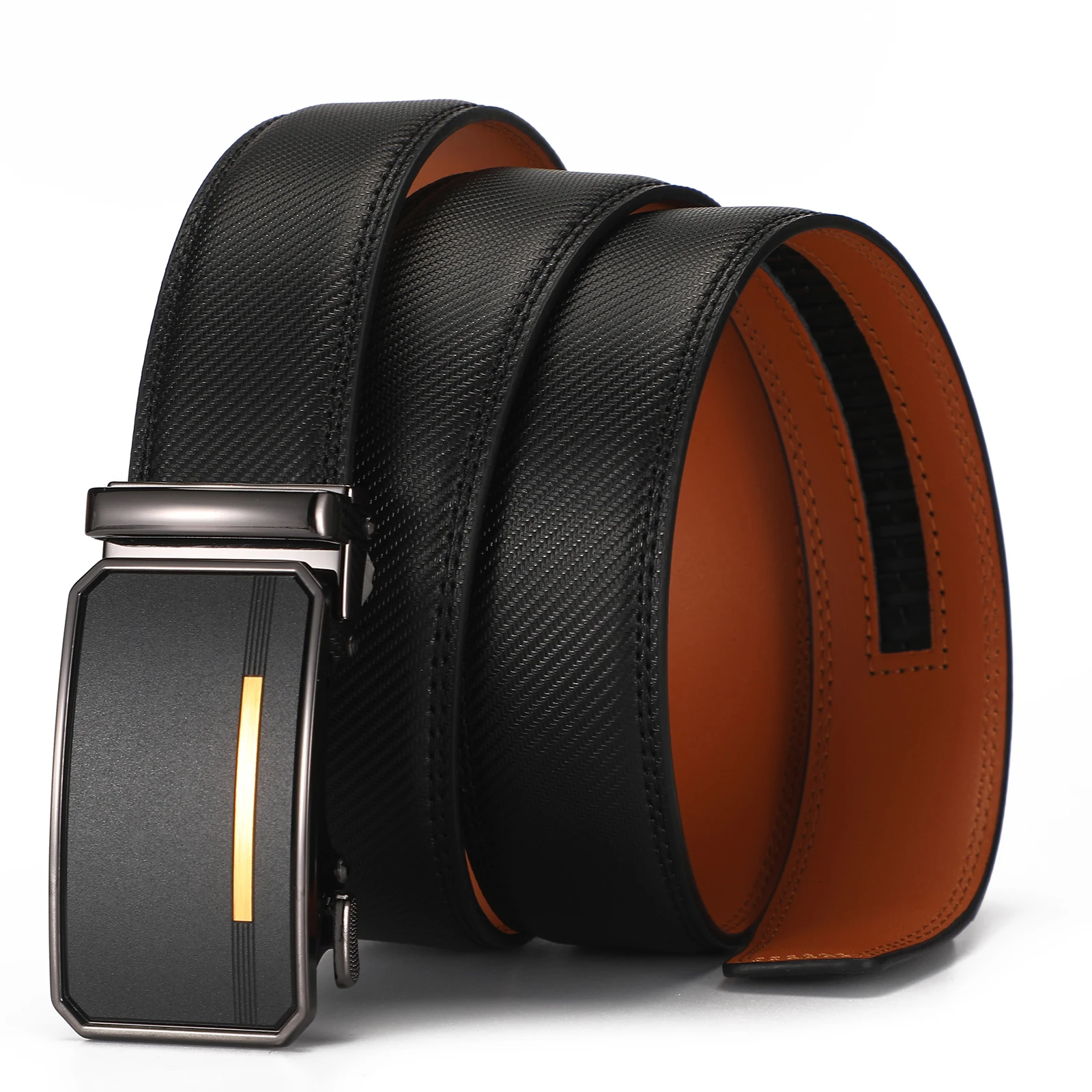 BTG Genuine Cowhide Leather Dress Belt Wholesale Custom Automatic Click Slide Buckle Alloy Material for Jeans Use for Cowboys