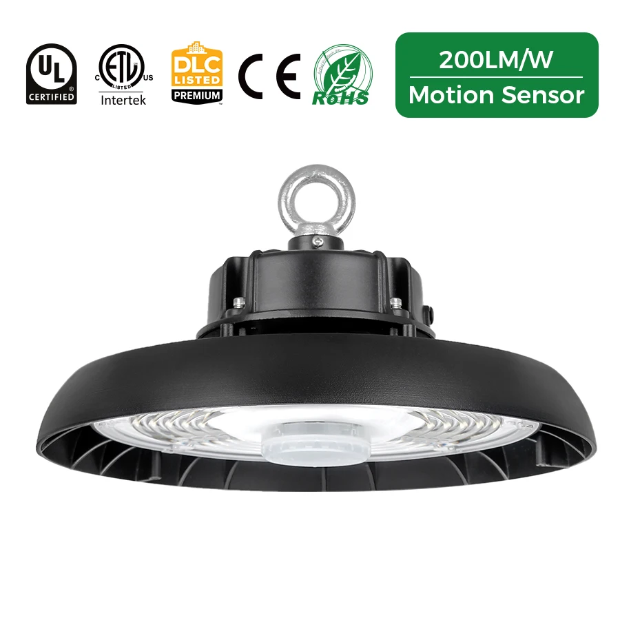 DLC List UFO Led High Bay Light with 60 90 120 Degree 150LM W 100W 150W 200W Black Premium Luminous Body