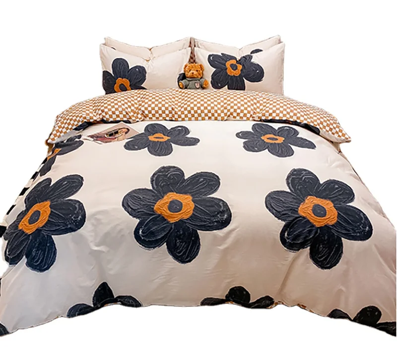 100% cotton Luxury bed cover bedding set Soft Flower bed linen reactive print 200 thread count bed sheet set