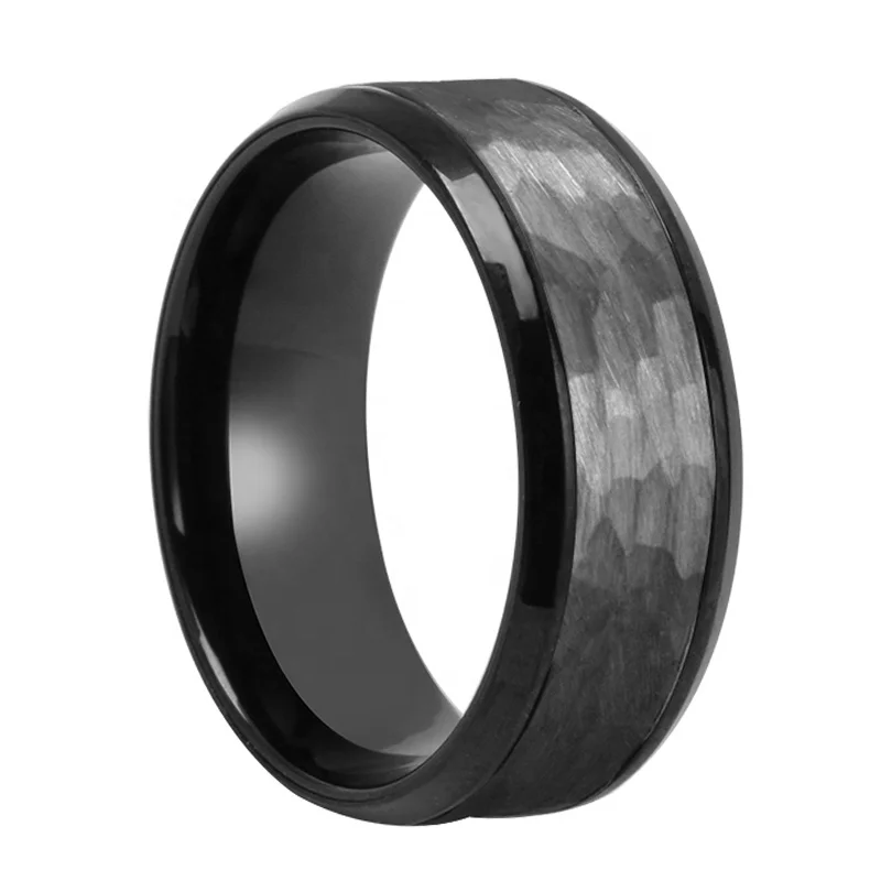 Rare alternative metal wedding band grey pure tantalum with stainless steel ring 8mm perfect gift for men tizti ring
