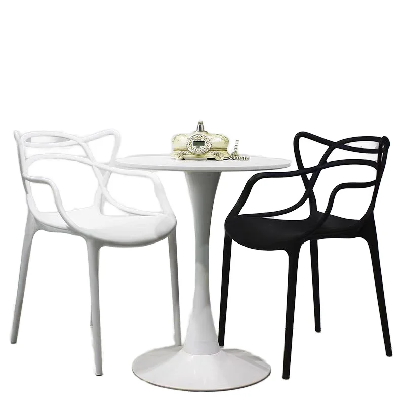 Modern Solid Wood Dining Chair with Hollow Backrest Cat Ear Plastic Arm Rest for Home Office or Hotel Use