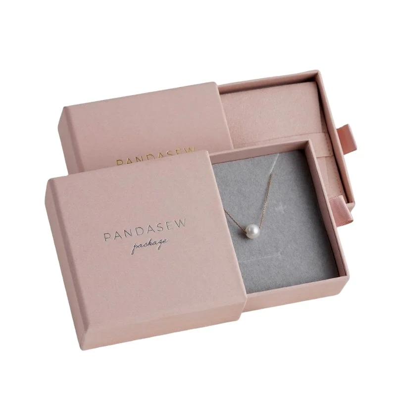 China Luxury Custom Logo Printed Manufacturer ECO-friendly Pink Paper Jewelry Gift Paper Packaging Drawer Box