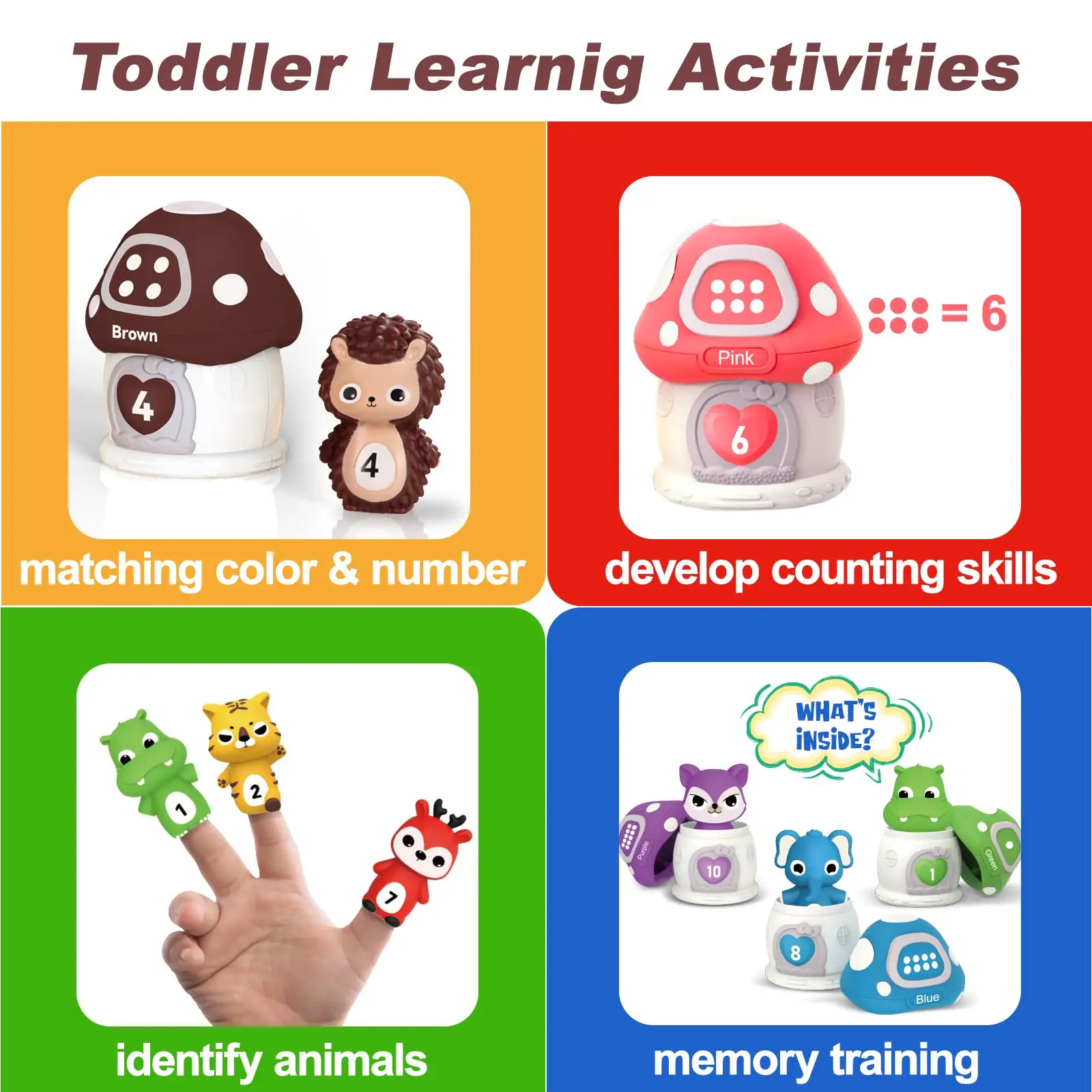 20pcs Farm Animal Finger Puppets Toddler Mushroom House Stacking Toys Baby Gifts for Girls Boys Puppet Theater Product Genre