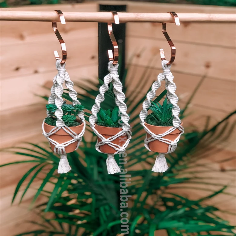 PH1048 Factory price handmade  mini Macrame plant Hanger mini flower pot holders rope car hanging wall
