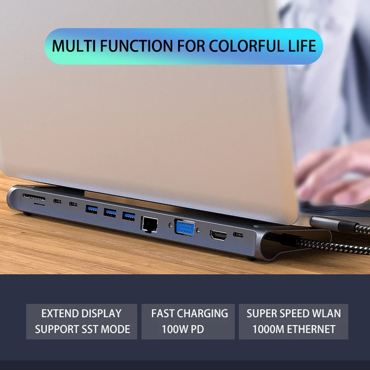 Factory Wholesale Original 12 in 1 USB-C Laptop Stand Base Dual Monitor Port Docking Station