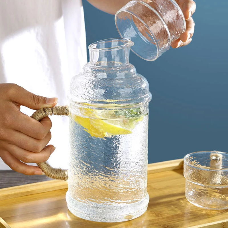 vintage 42 oz 77oz large 1.5l glass  set  water pitcher with lid,classic hot/cold water jug