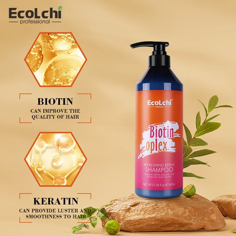 Ecolchi оптовая продажа натуральный органический увлажняющий биотиновый шампунь без сульфата уход за выпадением волос Кератиновое аргановое масло для