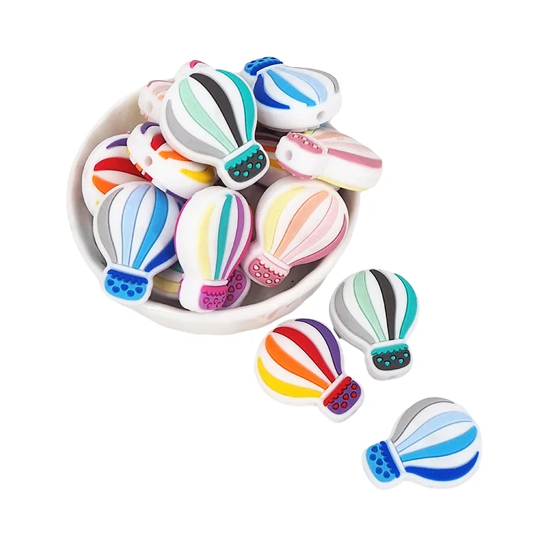 
Great Qulity Eco Friendly Non Toxic Easy To String Five Colors Hot Air Balloon Shape Pacifier Silicone Beads 