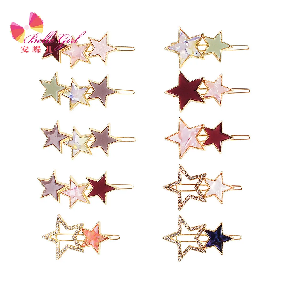 BELLEGIRL new design hot selling hair clip accessories factory Colorful cute geometric hollow star alloy women hair clips