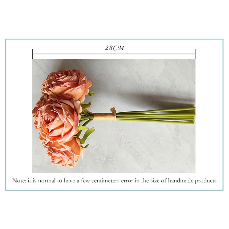 YIWAN Hot sale wholesale 7 burnt edge lychee roses silk Rose Bunch Artificial silk Flowers for home wedding decoration