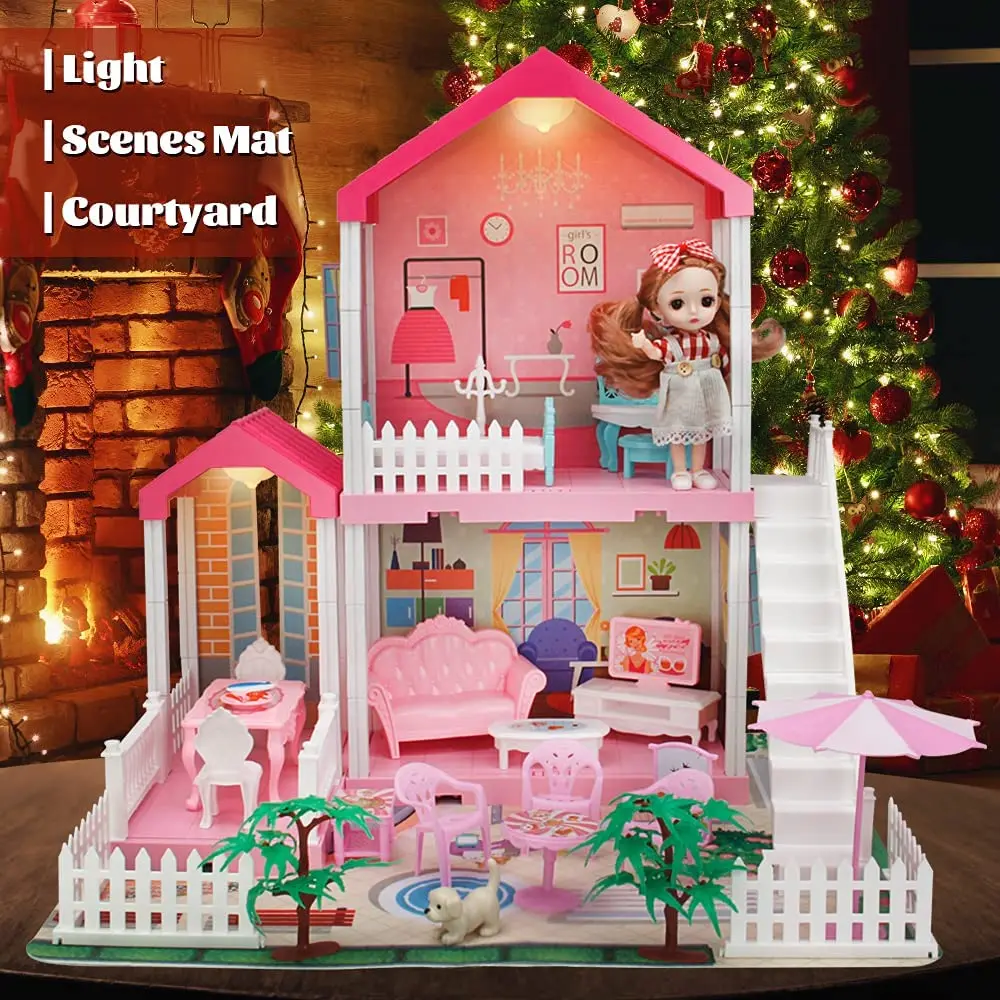 Miniature Doll Houses Girls DIY Funny House Child Pretend Play Plastic Dollhouse with Toy Accessories Furniture Indoor Wholesale