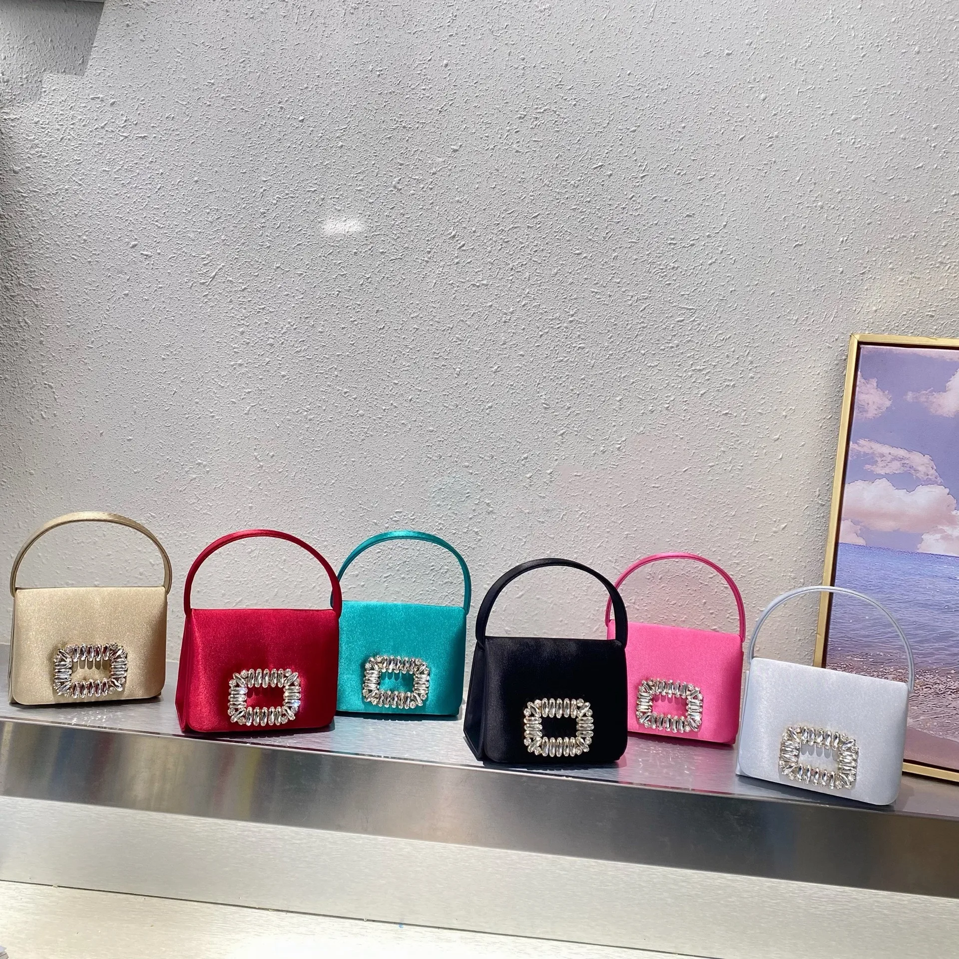 Fashion Luxury women nylon buckle multi color evening purse woman shiny party lady bridal clutch bag