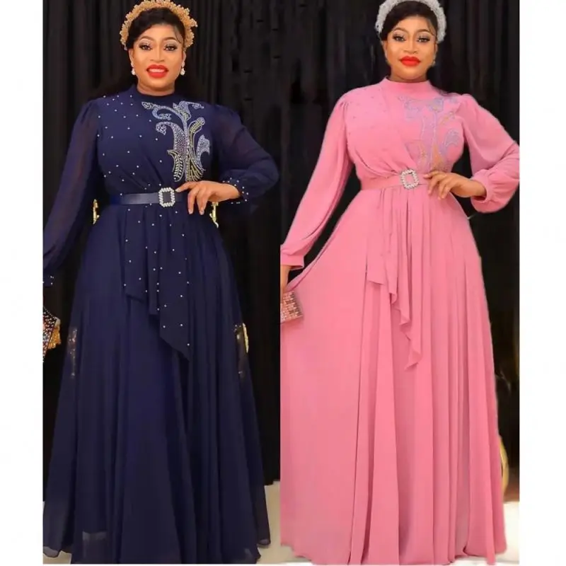 African Dresses for Women 2023 Plus Size Evening Party Long Dress Africa Clothing Elegant Kaftan Muslim Chiffon Maxi Dress