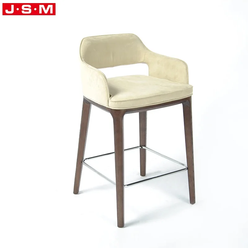 Modern Nordic Style Furniture Grey High Wood Gold Back Bar Stool With Arm