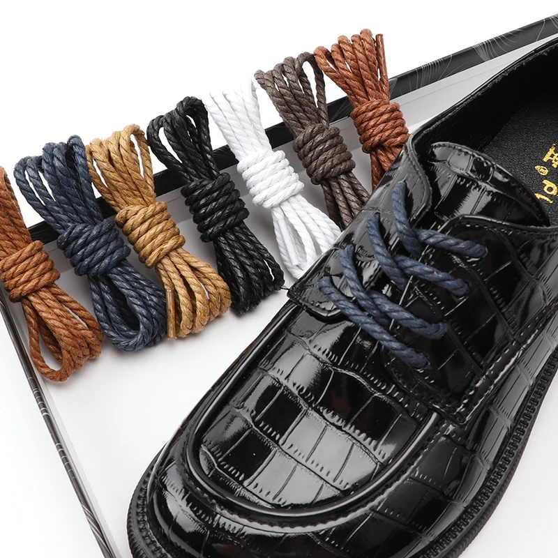 Leather Shoes Laces Coarse Cotton Hemp Shoelace Rope Black and White Waxed British Casual Lace Martin Boots Ankle Boot Shoelaces