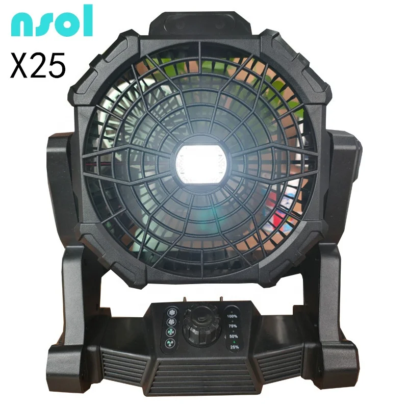 X25 cordless Portable Power Bank Personal USB Desk Rechargeable Camping Fan with led Light and Hook  for Home Office tent Travel