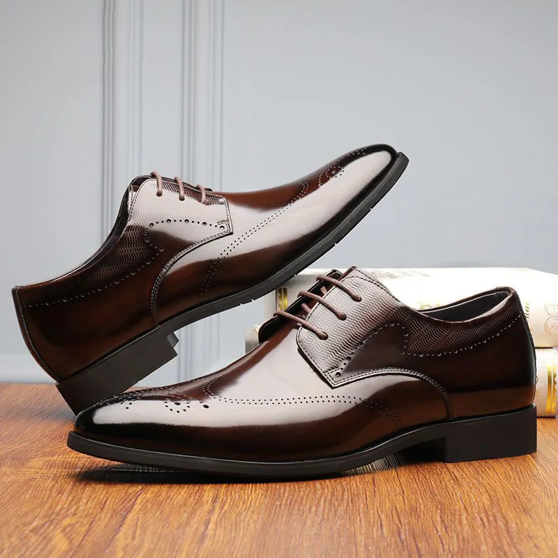 Mens Casual Lace-up Brogue Plaid PU Upper Shoes Men Formal Footwear Wedding Party Dress Oxford Business Office Shoes