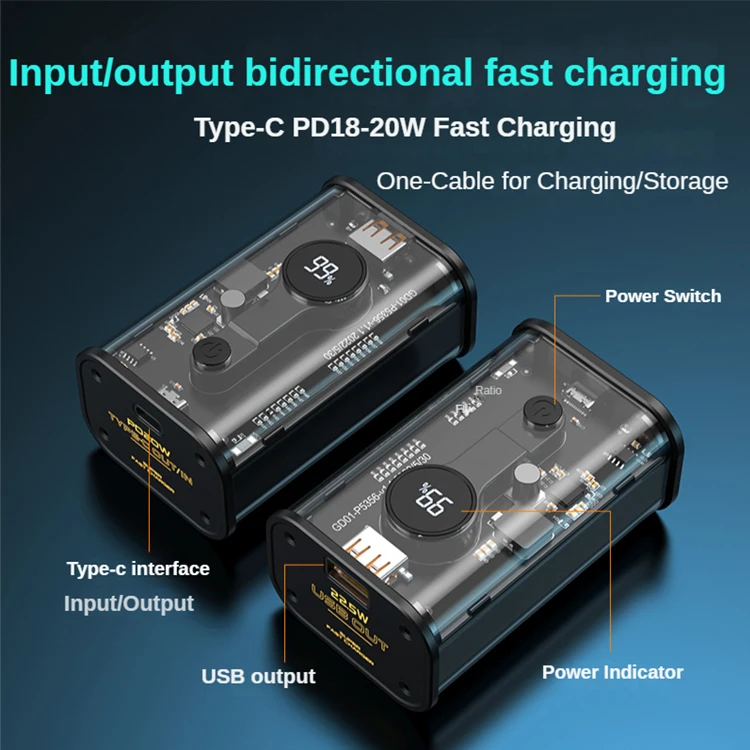 FRS New Product Transparent Digital Display Power Banks Fast Charging 10000mah Power Bank