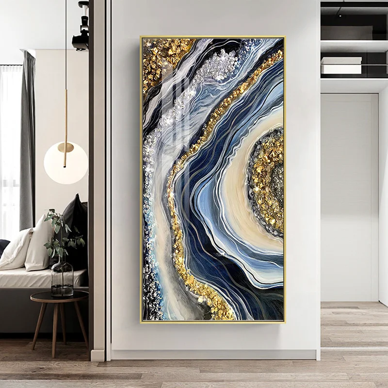Framed Gold Resin Painting Aluminum Alloy Frame Painting Paints Liquid Crystal Abstract Wall Art for Decoration