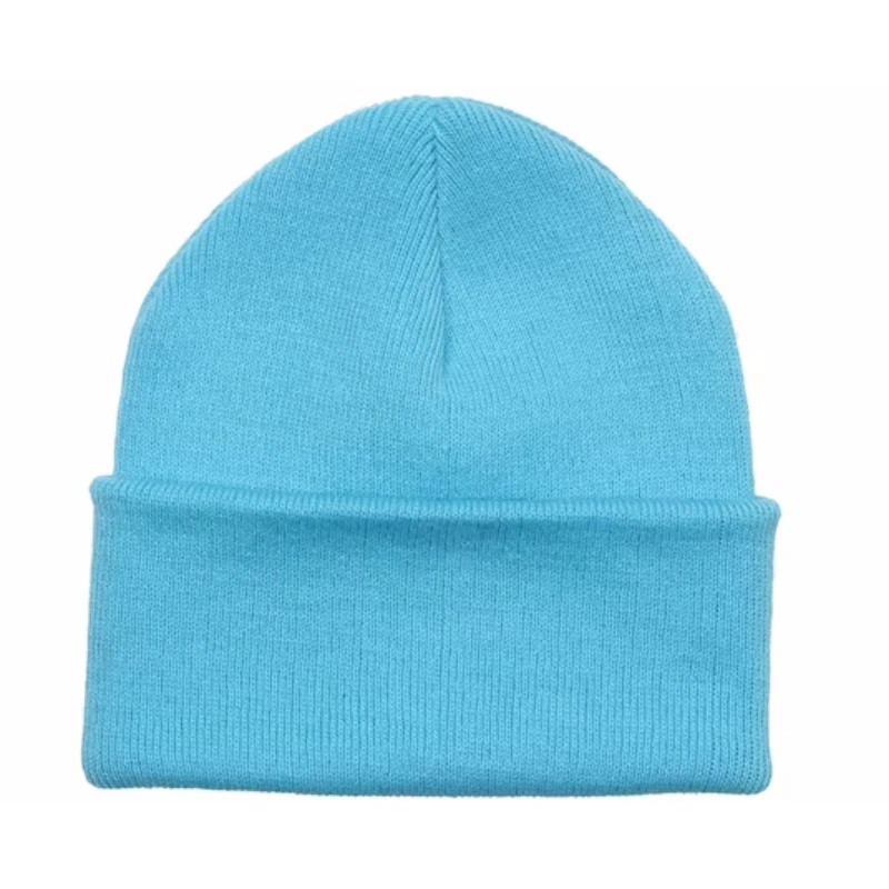 Vintage Accessories Crochet Warm Blue Cuff Blank Beanie With Custom Logo Women Knit Winter Hats Classic Plain Dyed For Kids Men