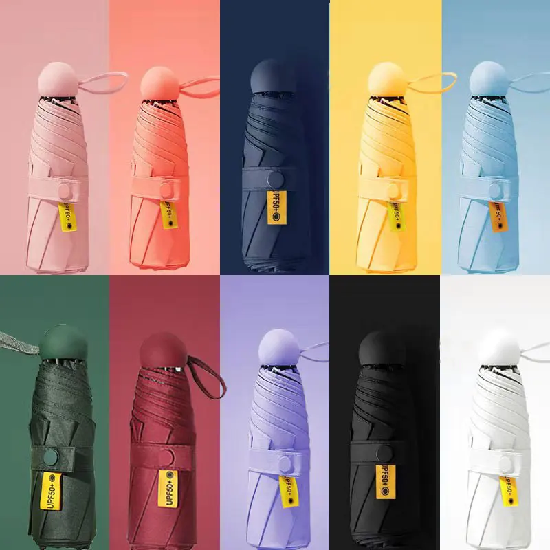 Custom Newest Selling Mini Portable Solid Color Small Colorful Anti-uv Chinese Manual Folding 5 Fold Umbrella