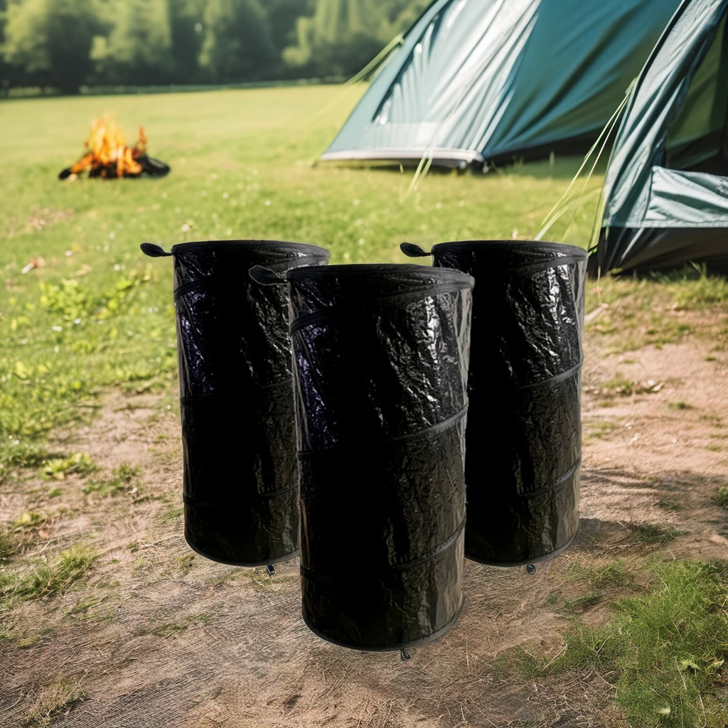 Collapsible Trash Can - Pop Up Outdoor Portable Garbage Bag Holder with Zippered Lid - Recycle Bin for Camping garden bag