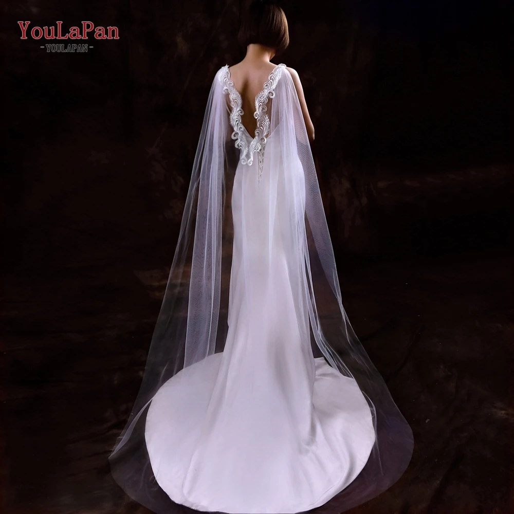 YouLaPan VG85 Elegant Woman Tulle Cardigan Back Embroidery 2M Long Party Evening Dress Cape Detachable Shoulder Shawl