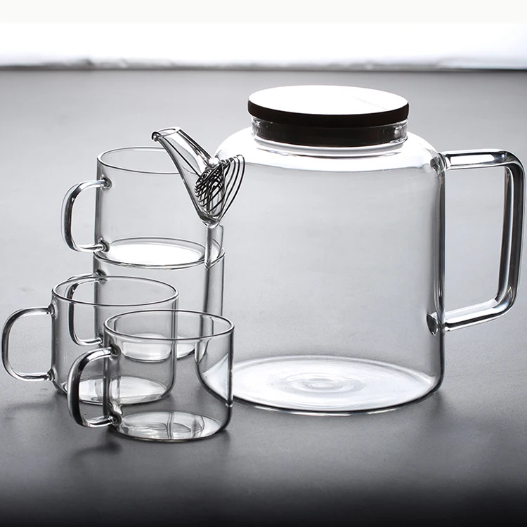 Chinese supplier pyrex  transparent spring strainer Blooming flower tea special teapot tea pots with bamboo cover