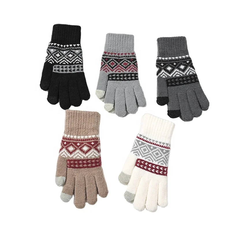 winter jacquard  stretchy knitted unisex warm Touch Screen Knitted Gloves Two Fingers Touch Screen Gloves For Smartphone