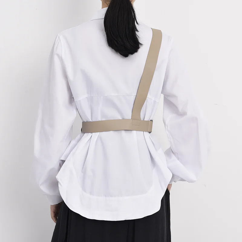 Women Adjustable Waist Seal T-shirt Decorative Cross Strap PU Belt