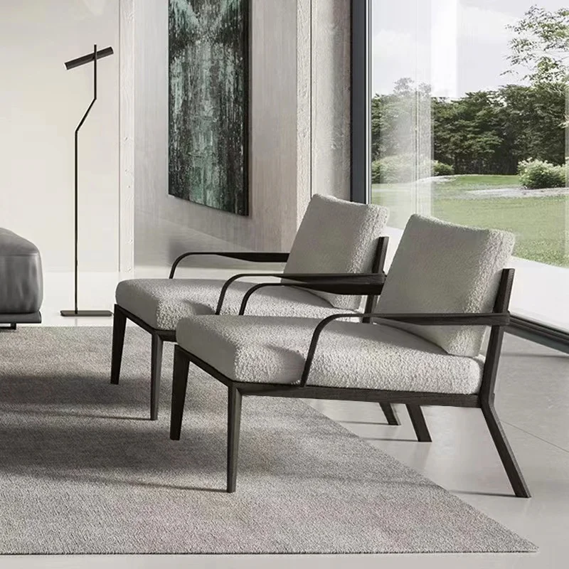 Italian Minimalist Carbon Steel Linen Single Person Sofa Chair Designer Leisure Armchair Home Furniture Living Room Hotel Club