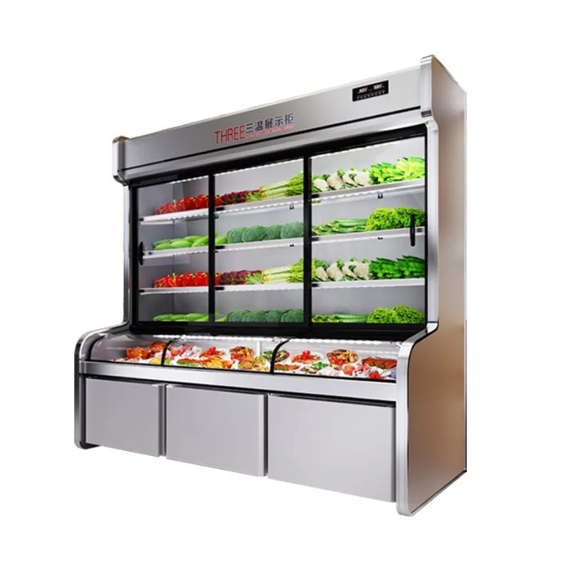 8-Door 3-Room Food Display Freezer Sliding Door 3-Temperature Ordering Cabinet for Store Refrigeration Equipment