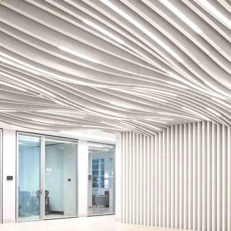 Linear acoustical panels smooth texture fiberglass wool acoustic hanging baffles noise reduction wire suspended panel