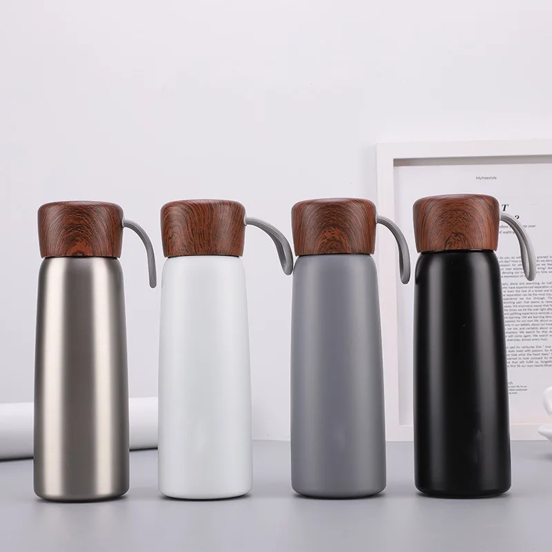 Feiyou New Customized Logo Outdoor Hiking Portable Wooden Lid 400ml 500ml Stainless Steel Drinking Water Bottle For Men