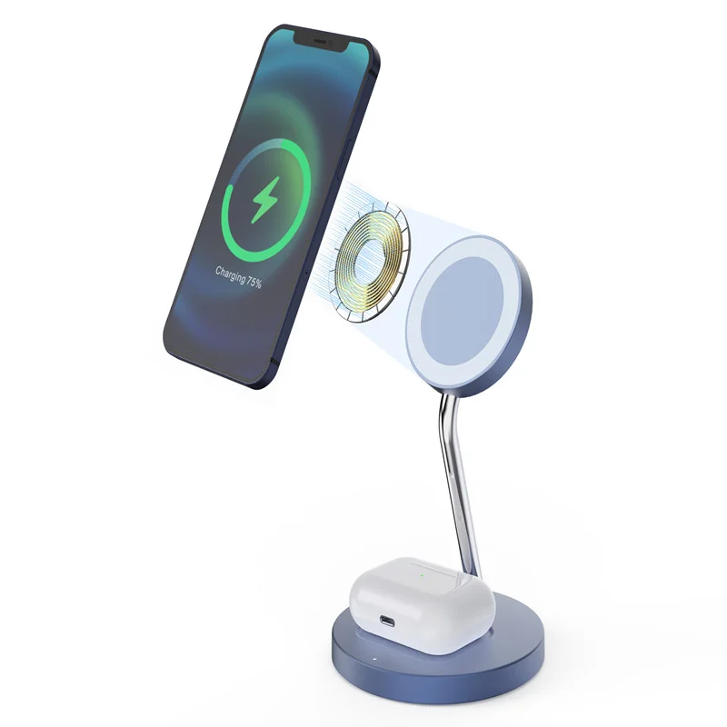 2022 Wholesale Wireless Charger 2 in 1 Qi Stand 15W Fast Magnet Wireless Charging Adapter for iphone 13 Charger