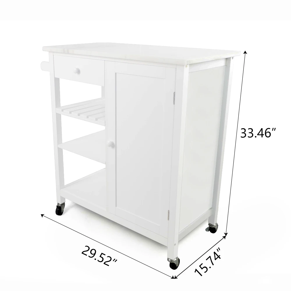 White 4-layer kitchen storage trolley dining trolley marble table top with drawer stand
