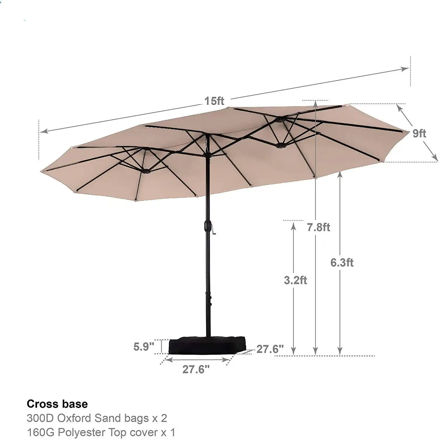 Double Parasols Balcony Large Beach Garden Patio Umbrella with Crank