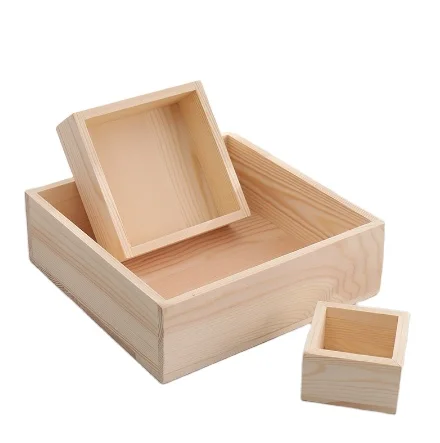 Gift Box Solid Color Simple Retro Square Wooden Box Custom Storage Box With Cover Desktop Storage And Organizing