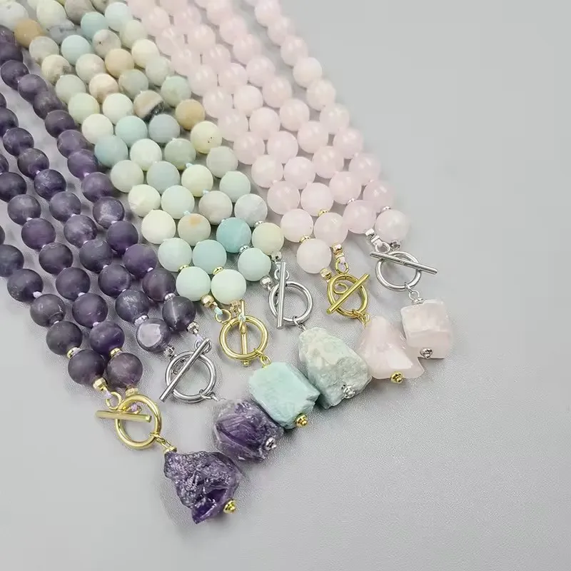 Beautiful rose quartz gem beaded necklace, original stone pendant necklace jewelry