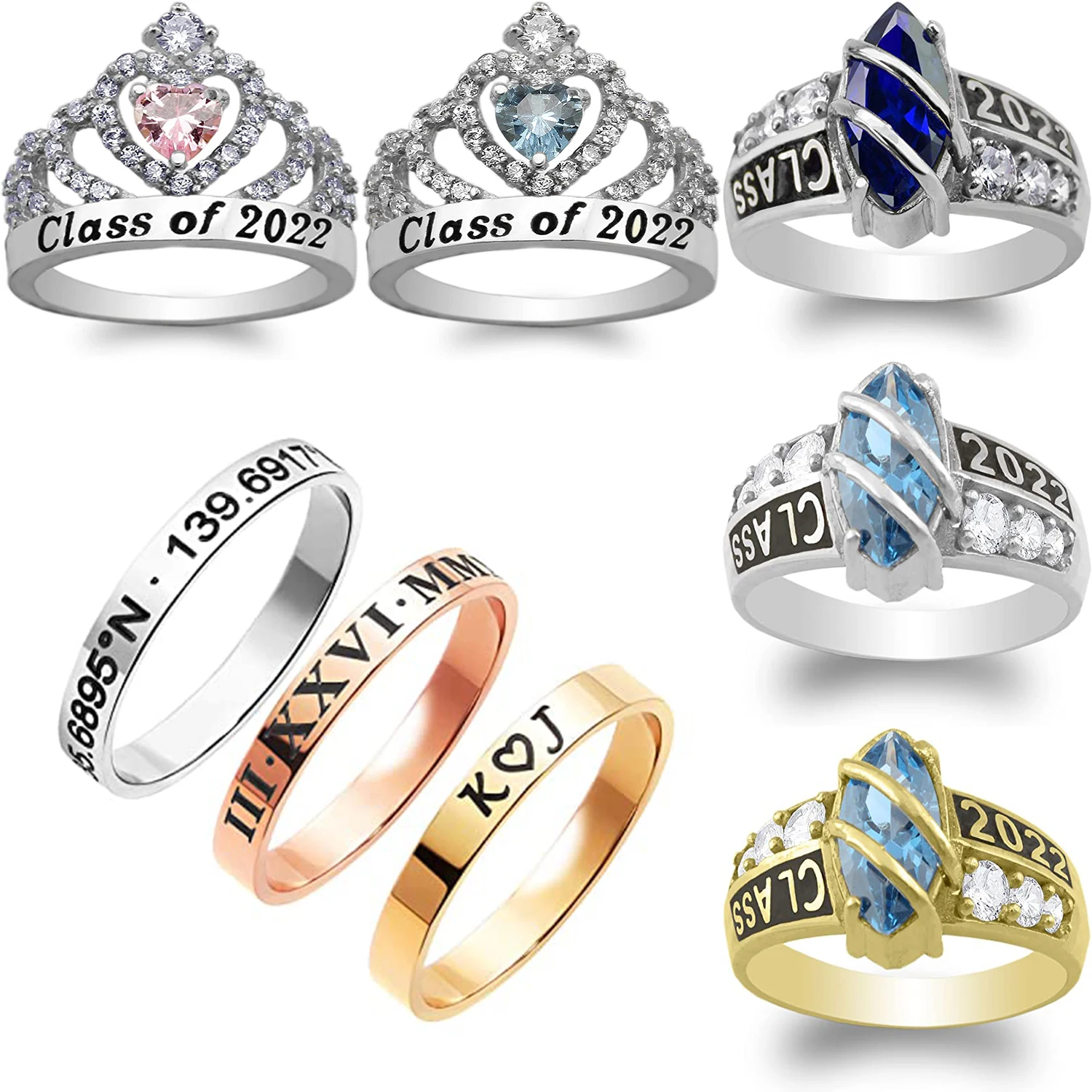 Custom Adjustable Spinner 18K Gold Plated Encarved Hug Jewelry Women Sterling Silver 925 Couple Cheap Graduation Rings