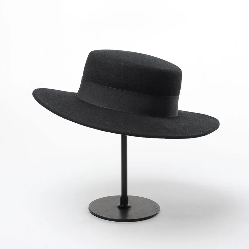 Женская шерстяная фетровая шляпа с широкой лентой