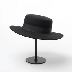 Ladies Wool Felt Boater Hat with Wide Ribbon