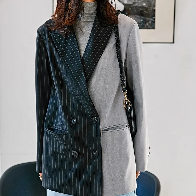 Women Blazers Ready To Ship New Design Fashion European Stripe Stitching Contrast Blazers for  Ladies Women